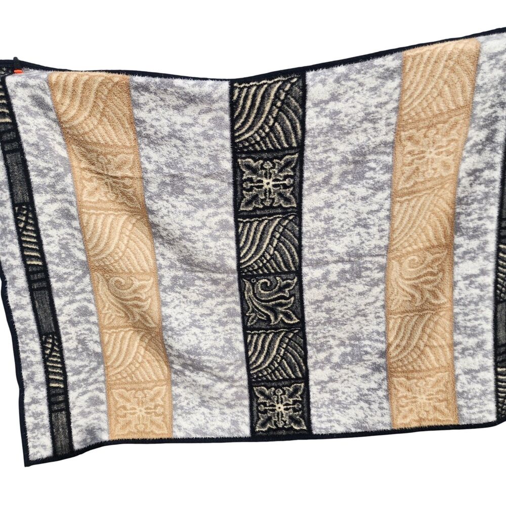 Vintage Plush Tapestry Blanket Throw | Southwest Geometric Stripe Pattern Beige